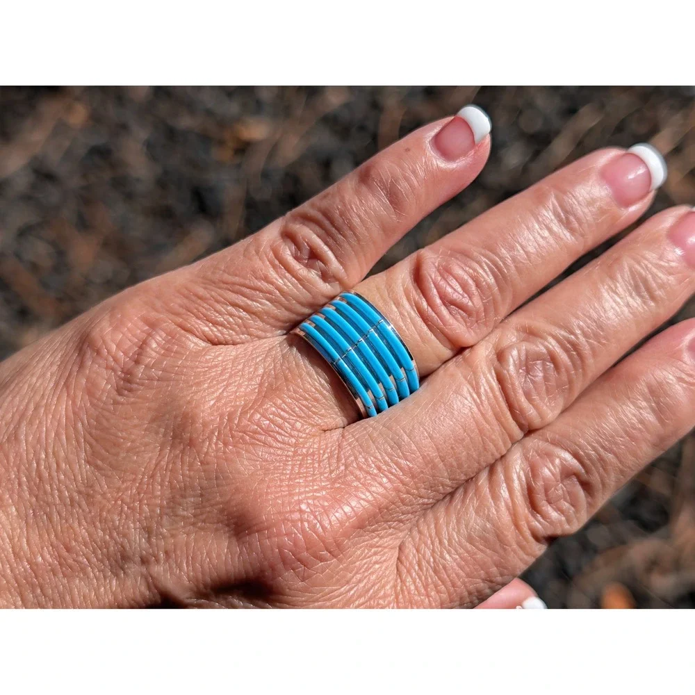 Zuni‎ Turquoise Ring Genuine Native American Handcrafted Jewelry Sz 7 ***